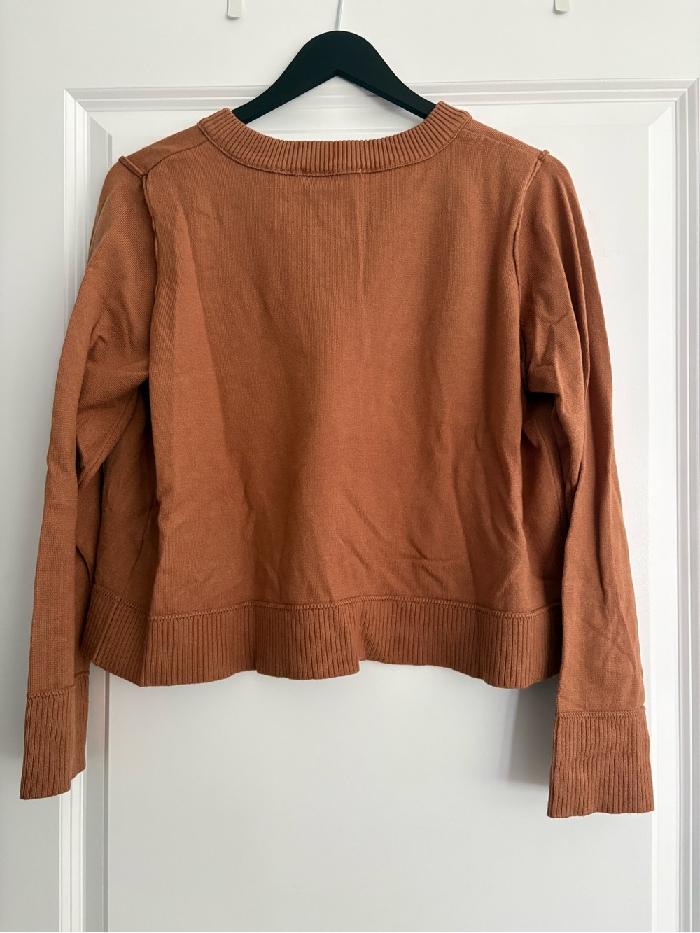 Dex Button-Front Crewneck Cardigan in Rust Brown - Picture 4 of 4